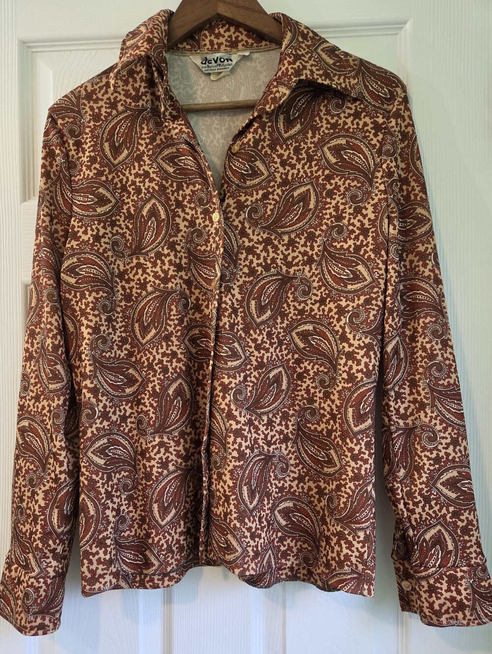 Vintage 70s Devon Rust Paisley Button Up Shirt L